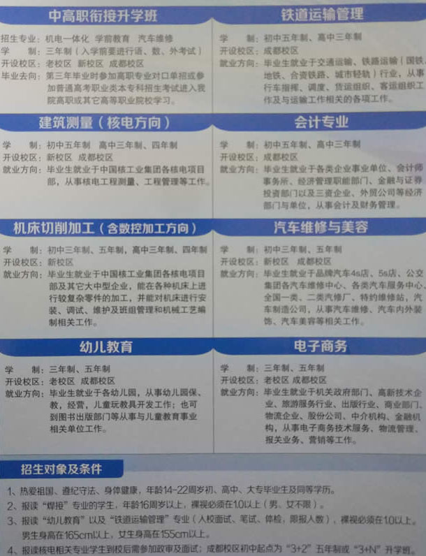 四川核工业技师学院成都校区招生计划2 四川核工业技师学院成都校区招生计划2