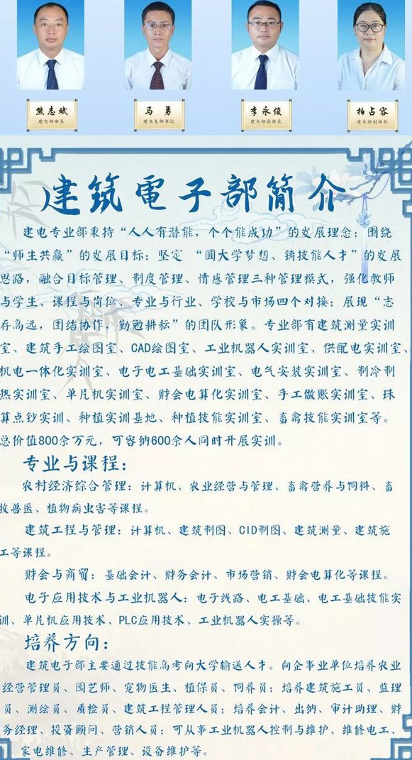 四川省长宁县职业技术学校(长宁县职校)建筑电子专业部课程、师资介绍